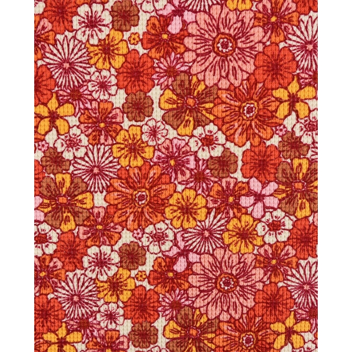 Waffle jersey toff retro flowers 5262