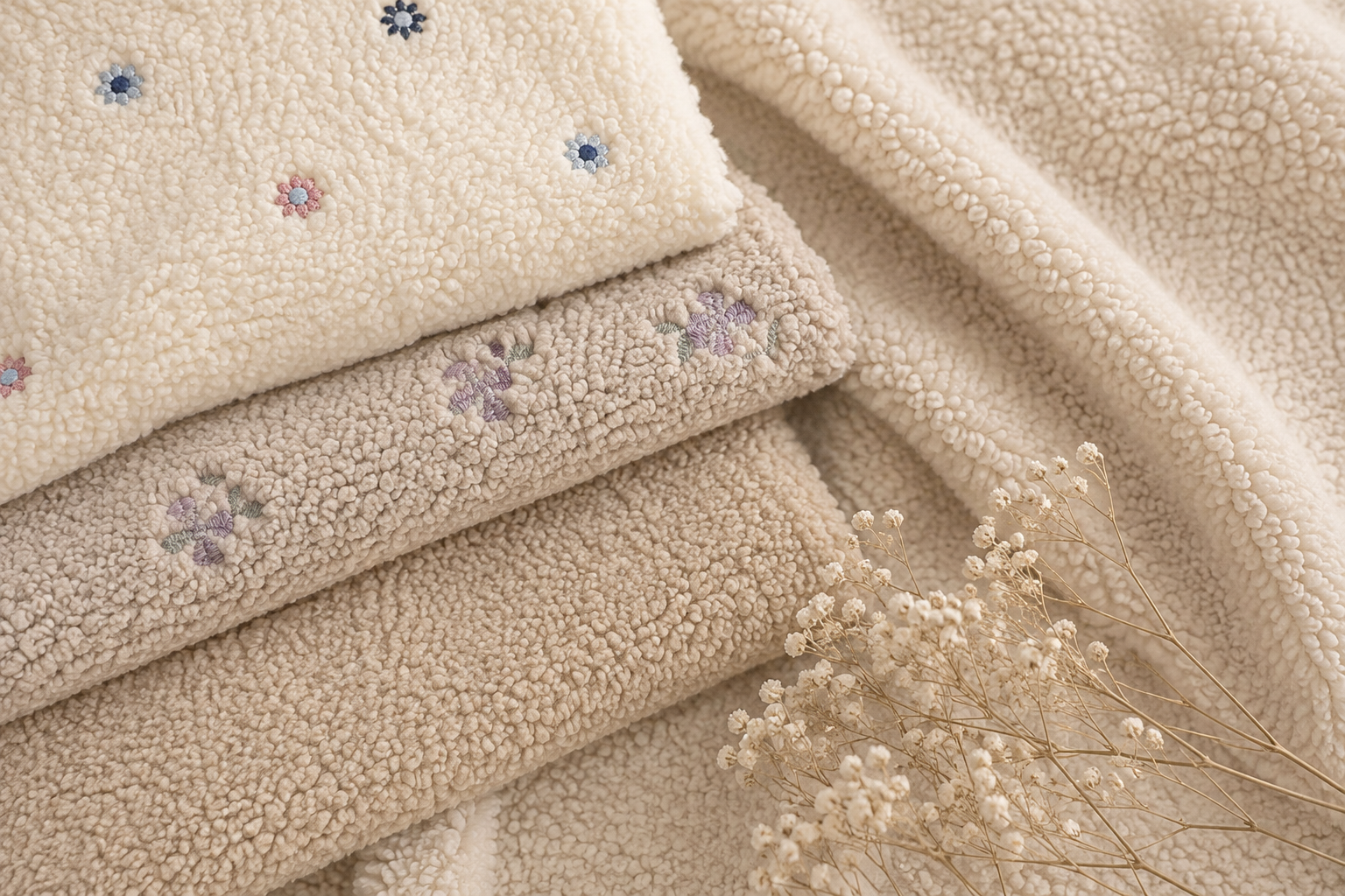 Tissu teddy doux à la structure duveteuse et bouclée